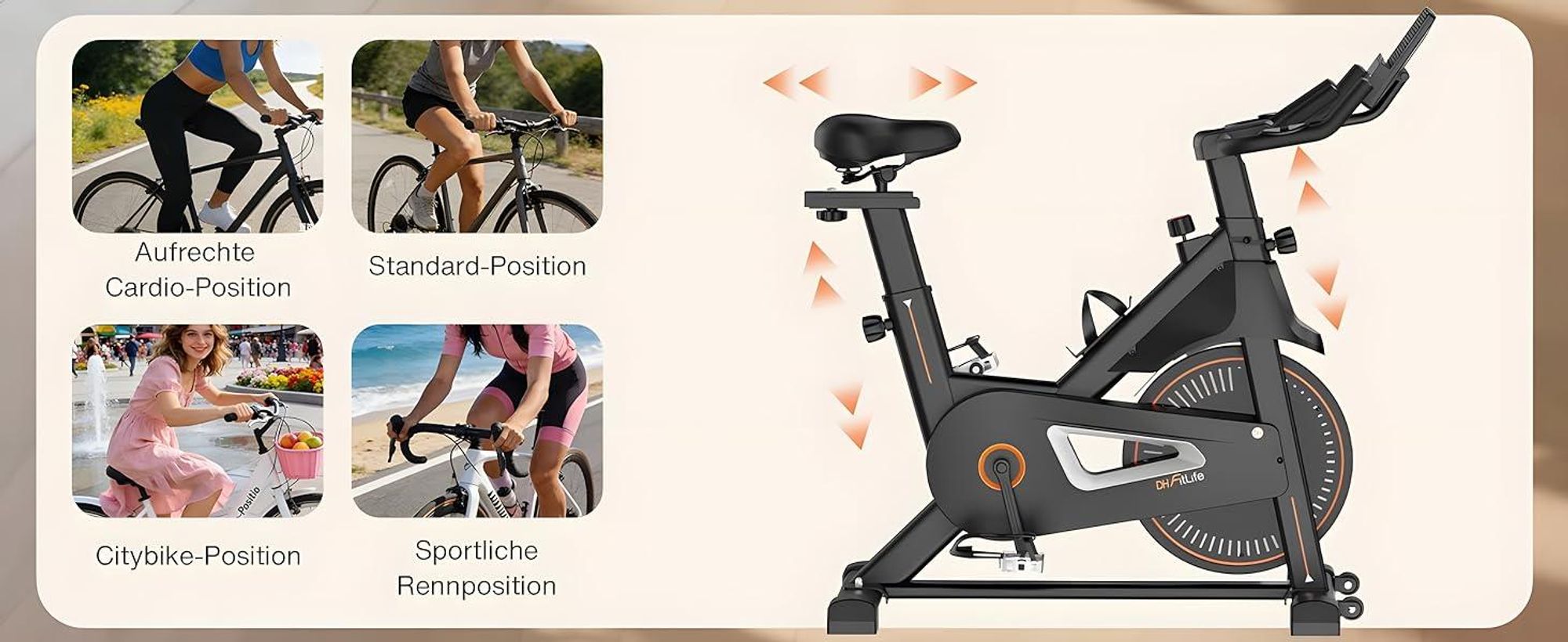 DH FitLife 2026 Heimtrainer Fahrrad, magnetisches Ergometer mit Pulssensor & APP, leises Indoor Bike, neuer Lenker & Monitor