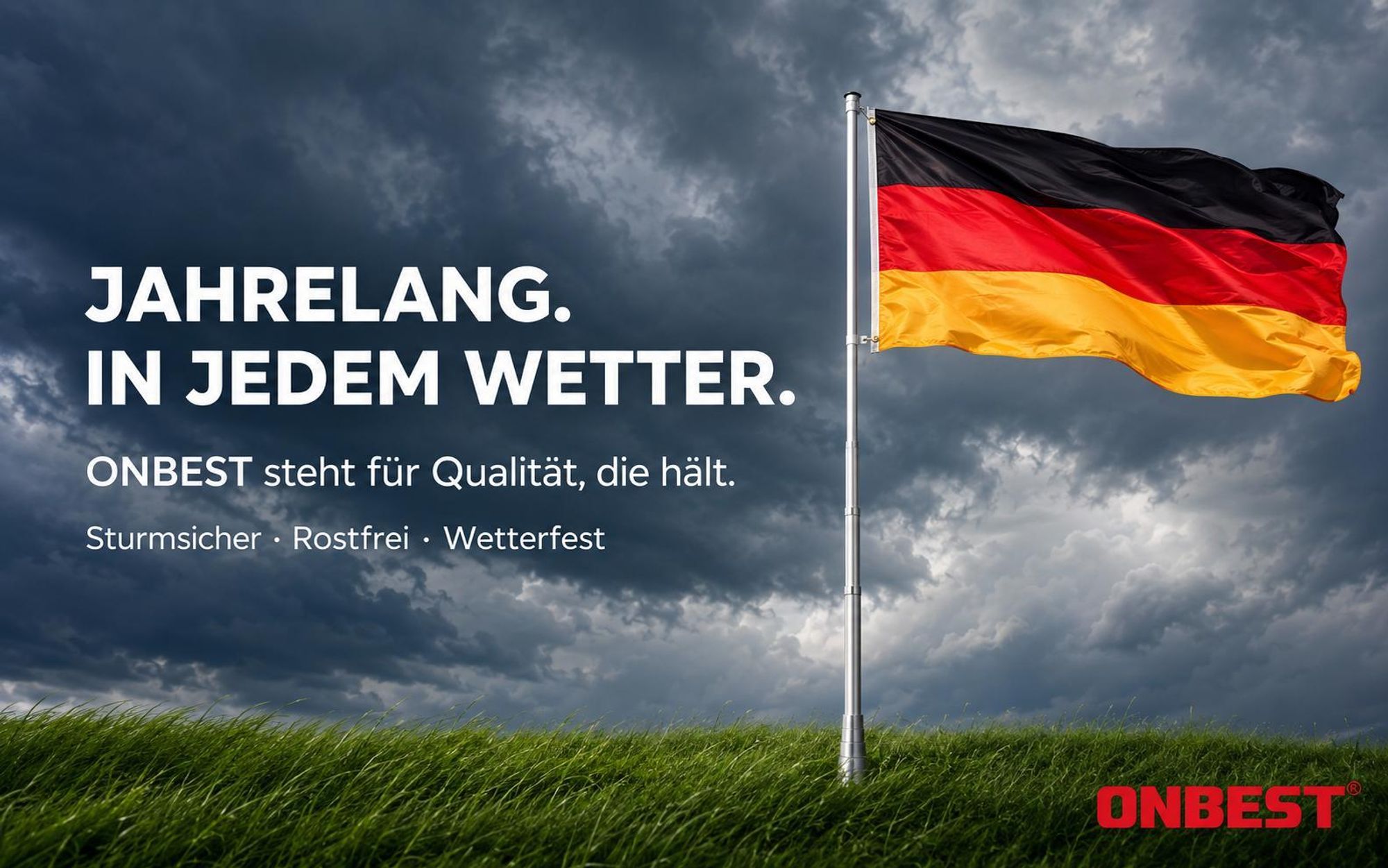 ONBEST Fahnenmast | mit Bodenhülse und Karabiner | 6,2 m | inklusive Deutschlandfahne | Partyfahne