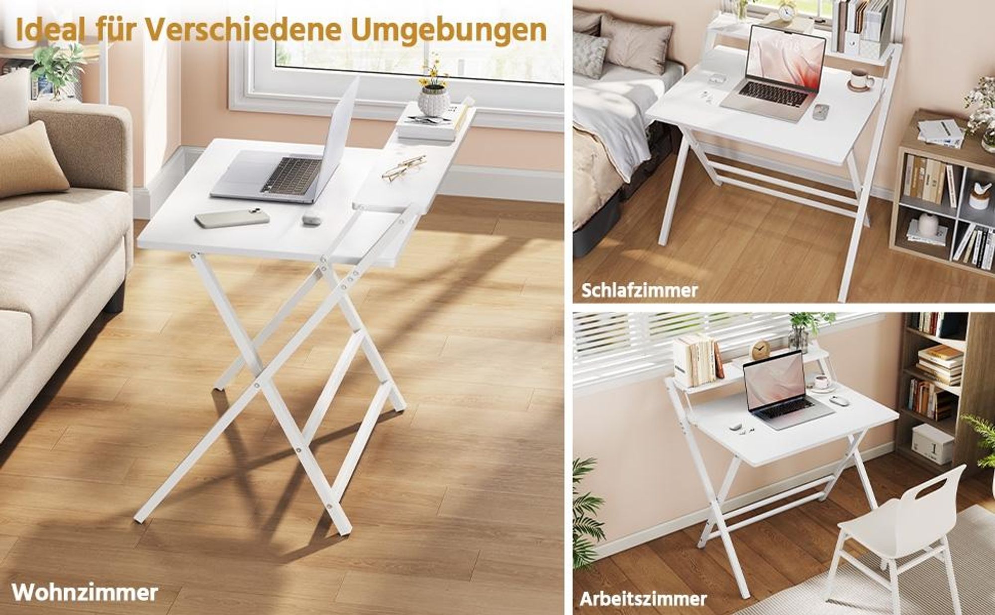 Yaheetech Schreibtisch klappbarer Computertisch mit Monitorständer 2-stufiger Arbeitstisch mit Ablage Laptoptisch