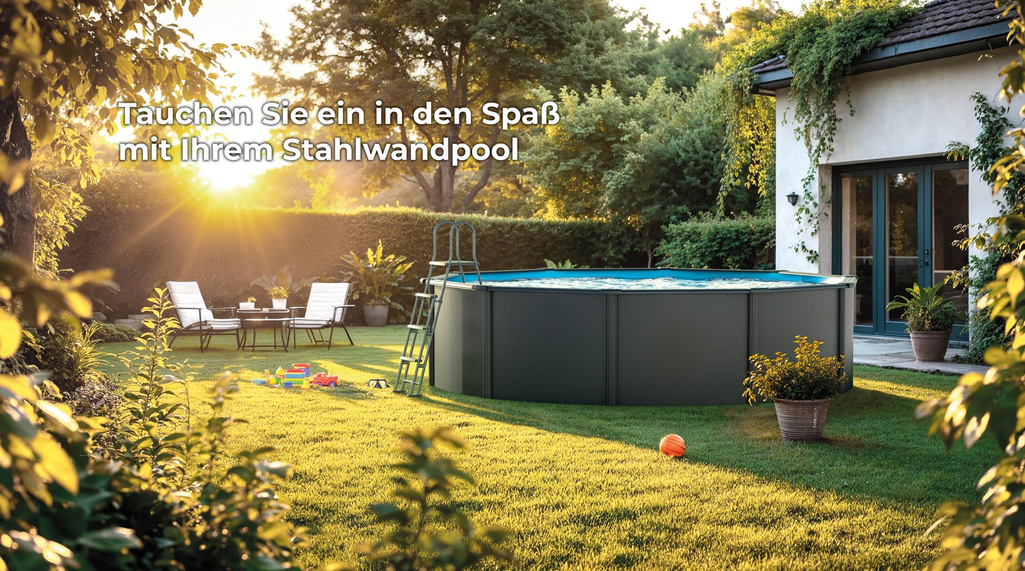 GRE Runder Stahlwandpool mit Anthrazitoptik KIT460GY – Ø 460 x 120 cm, Komplettset