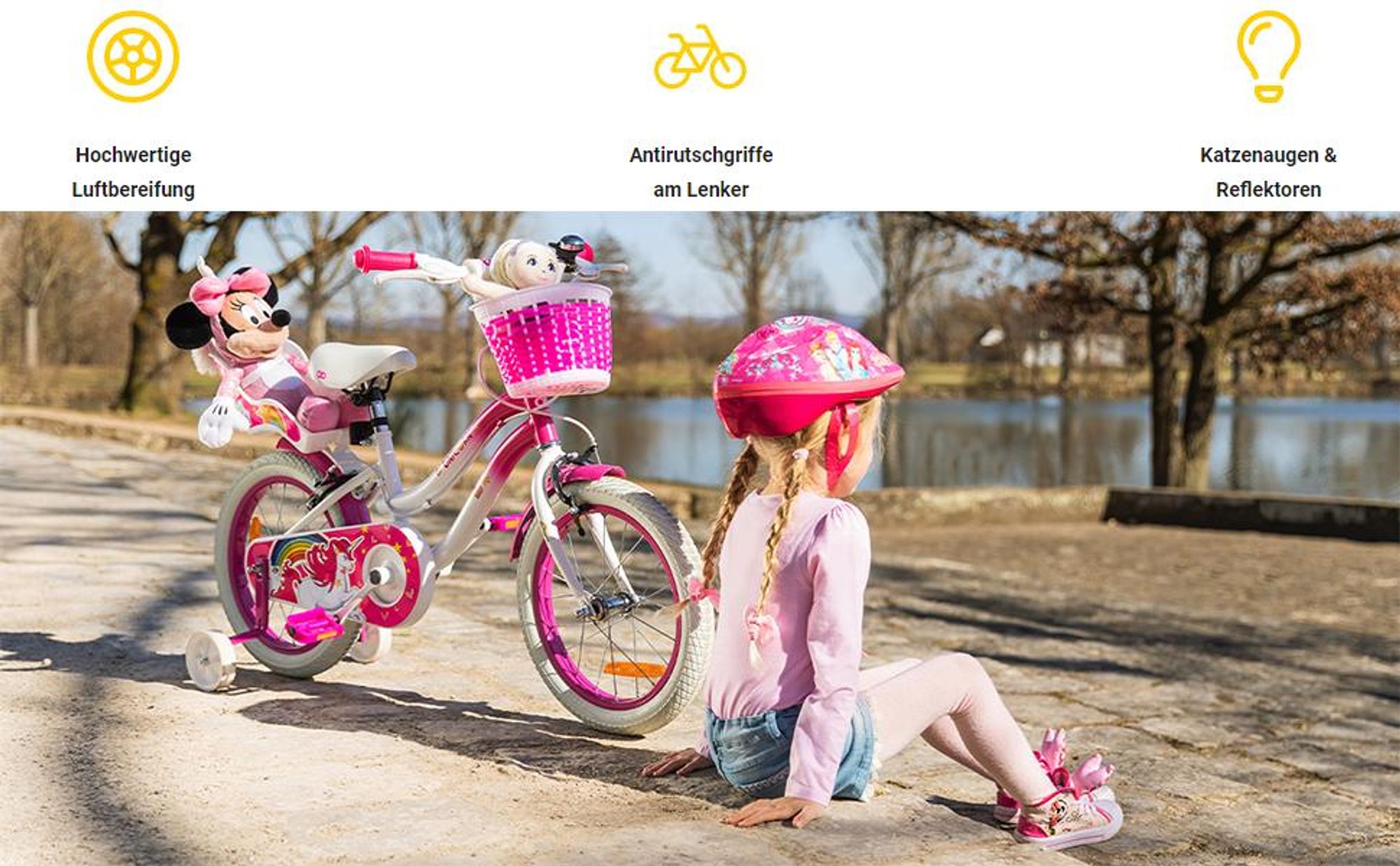 Actionbikes Kinderfahrrad Unicorn 16 Zoll | Kinder Fahrrad - V-Brake Bremsen - Kettenschutz - Fahrradständer - Antirutschgriffe - 6-9 Jahre (Pink)