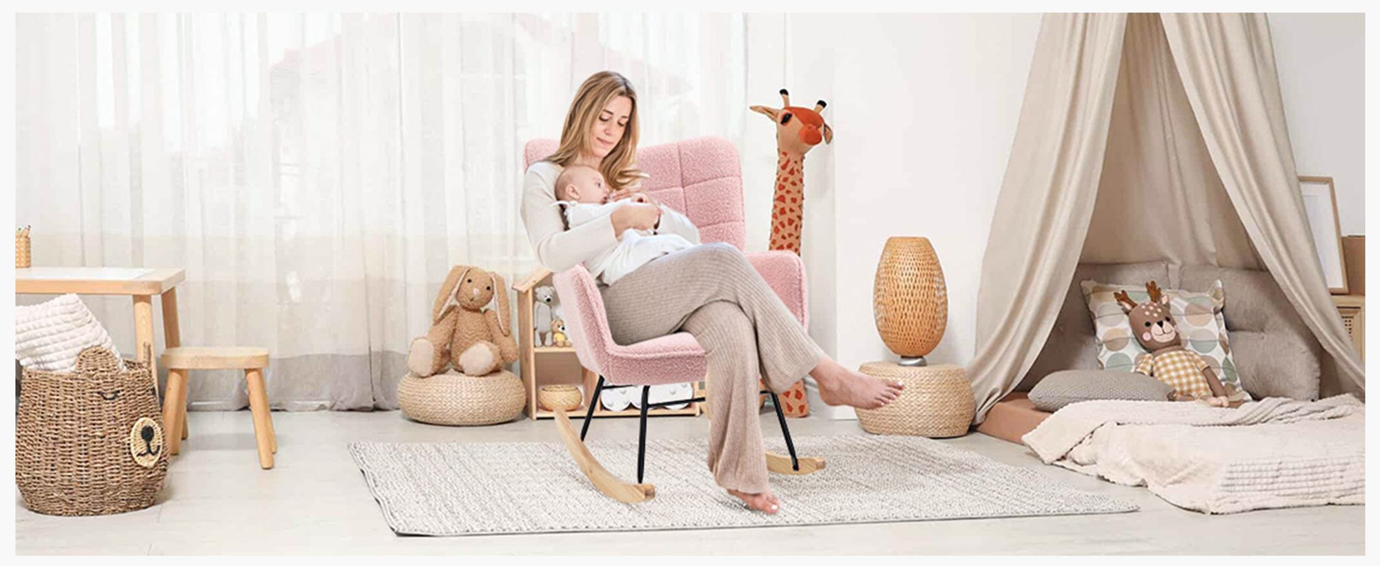 HOMCOM Schaukelstuhl Sessel Relaxsessel bis 120 kg, Polyester, Rosa