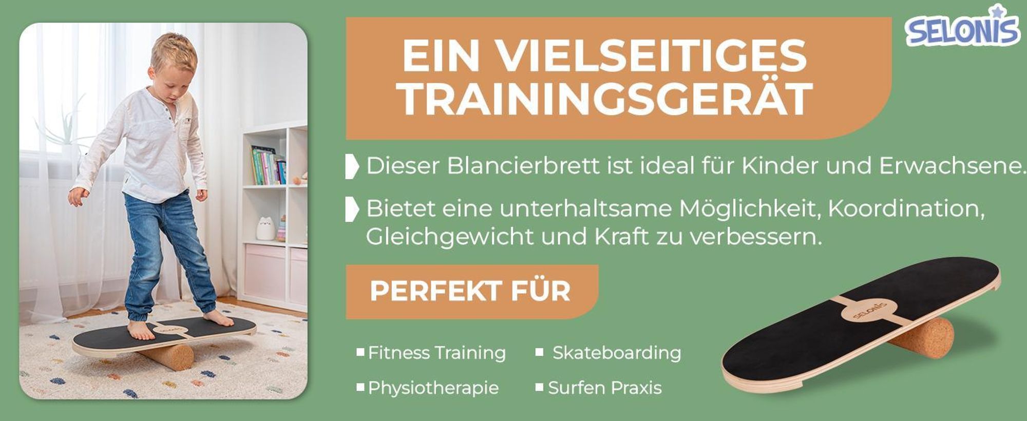 Selonis Balance Board Aus Holz Koordinationstraining Balancebrett Physiotherapie Skateboard Surfbrett Fitness Crossfit Yoga Ohne Matte Für Erwachsene Und Kinder