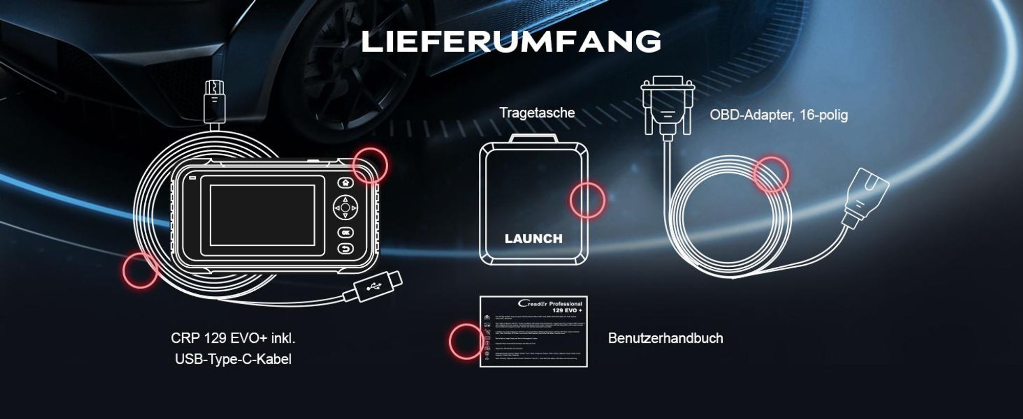 LAUNCH OBD2 Diagnosegerät CRP129EVO Plus mit Android 4 Systeme 13 Servicefunktionen 80+ Automarken 17 Sprachen lebenslange Updates