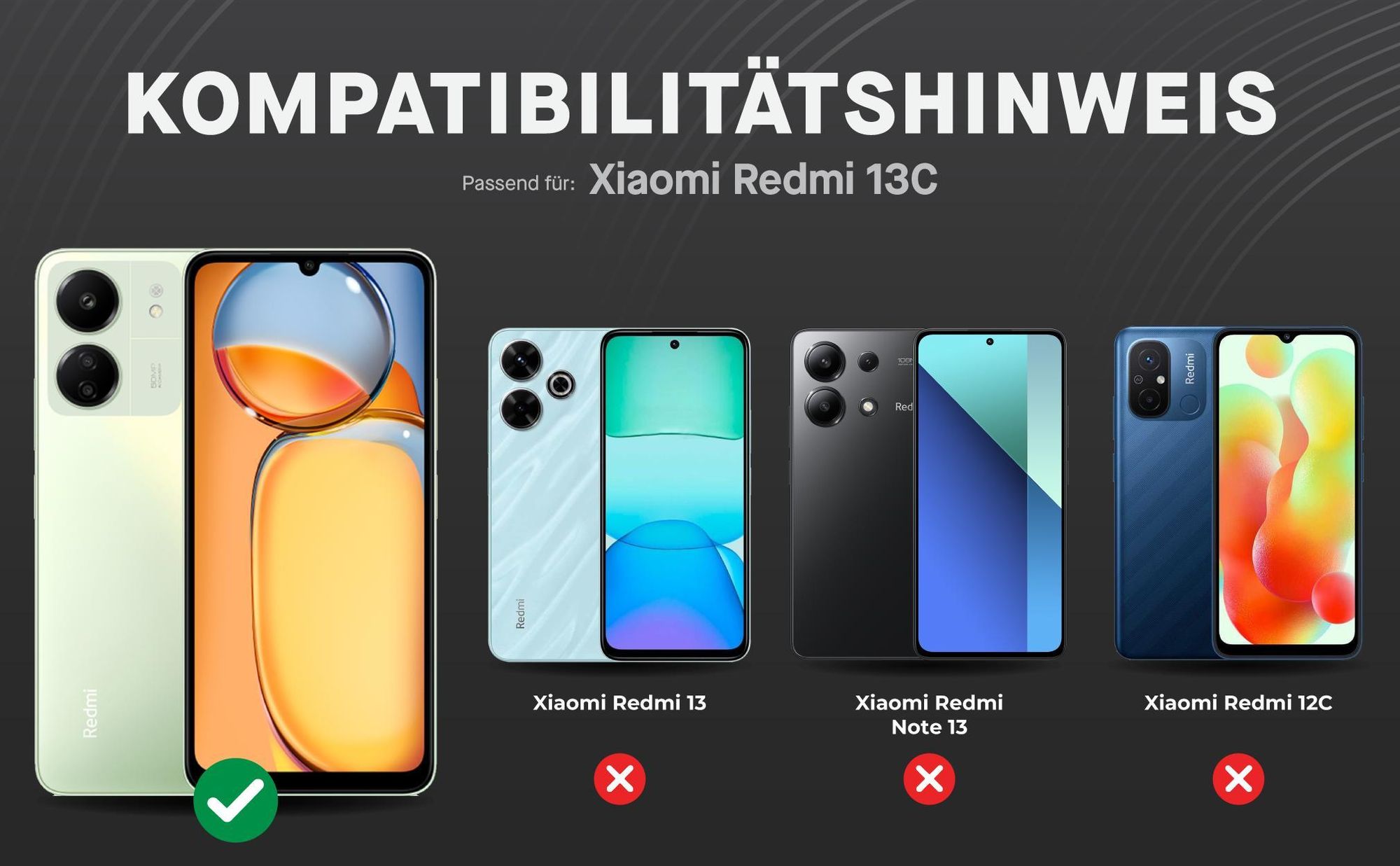 Kompatibilitätshinweise Displayglas für Xiaomi Redmi 13C