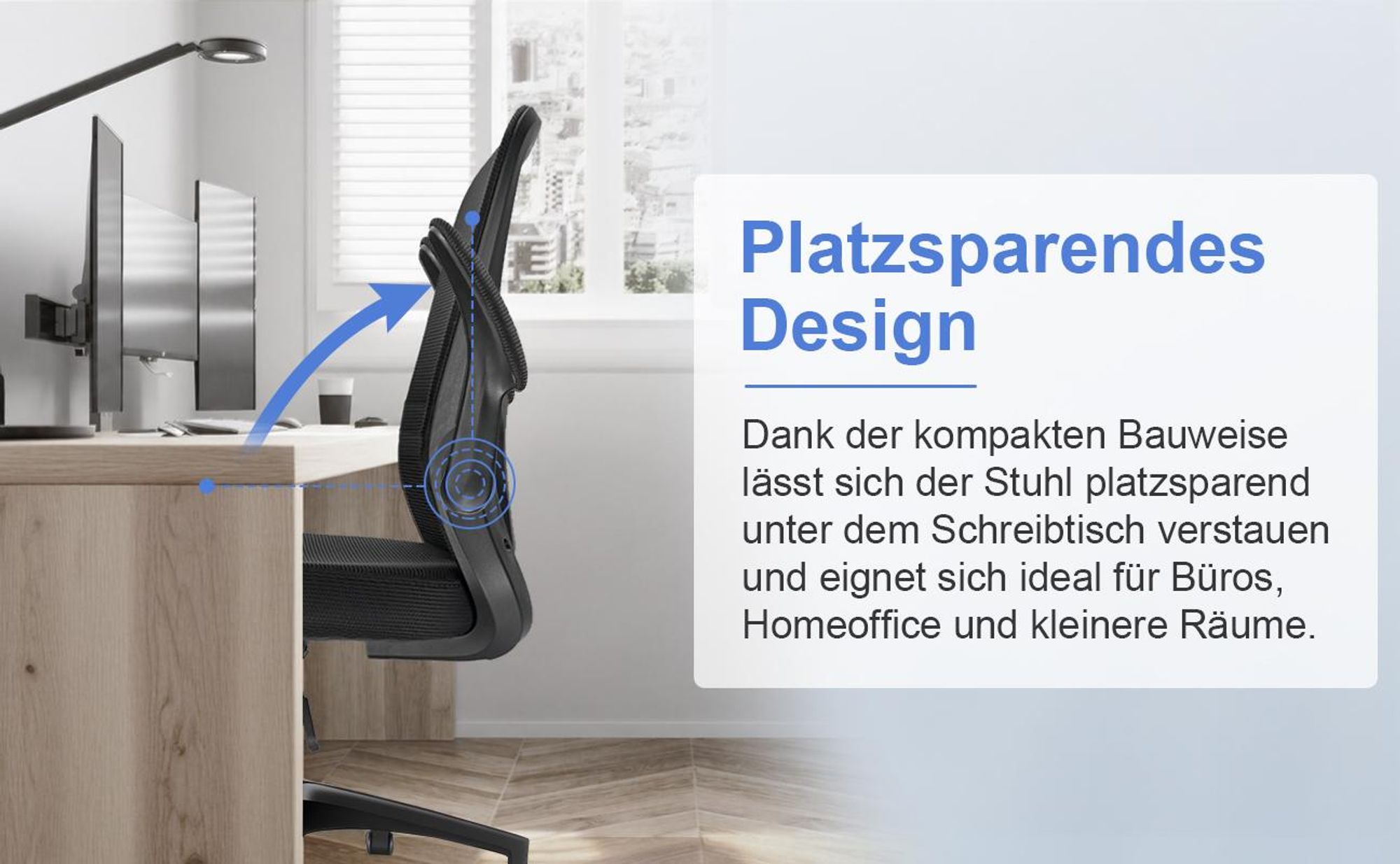 Bürostuhl, Schreibtischstuhl, bürostuhl ergonomisch mit Verstellbaren Armlehnen, höhenverstellbar,S-förmige Lendenstütze,Chefsessel 150kg