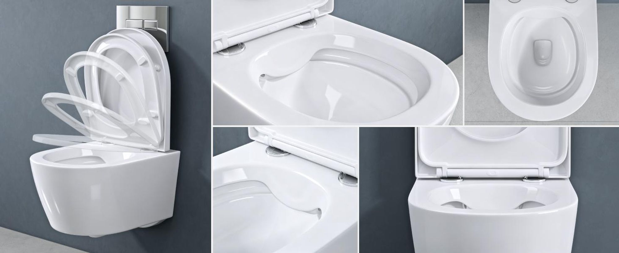 doporro Hänge-WC Weiß Wand-WC Toilette mit Soft-Close Spülrandloses aus Keramik Hänge-Toilette Aachen106