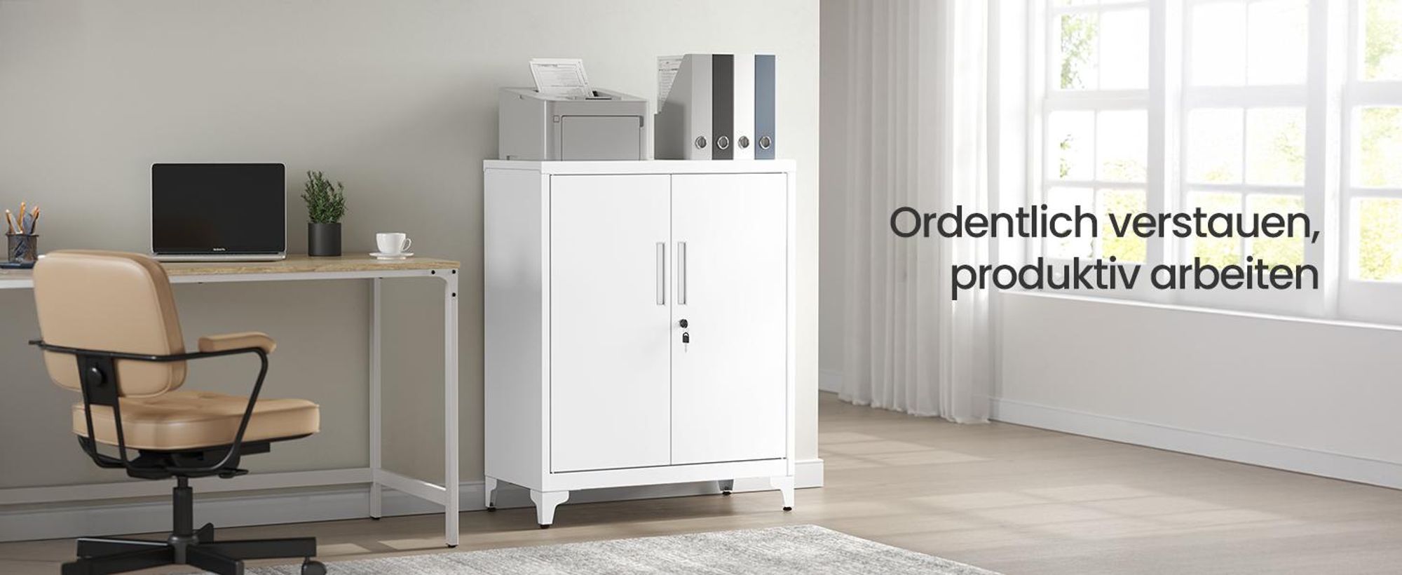SONGMICS Aktenschrank, Mehrzweckschrank, Büroschrank mit 2 Türen, Schrank abschließbar, aus Stahl Mattweiß