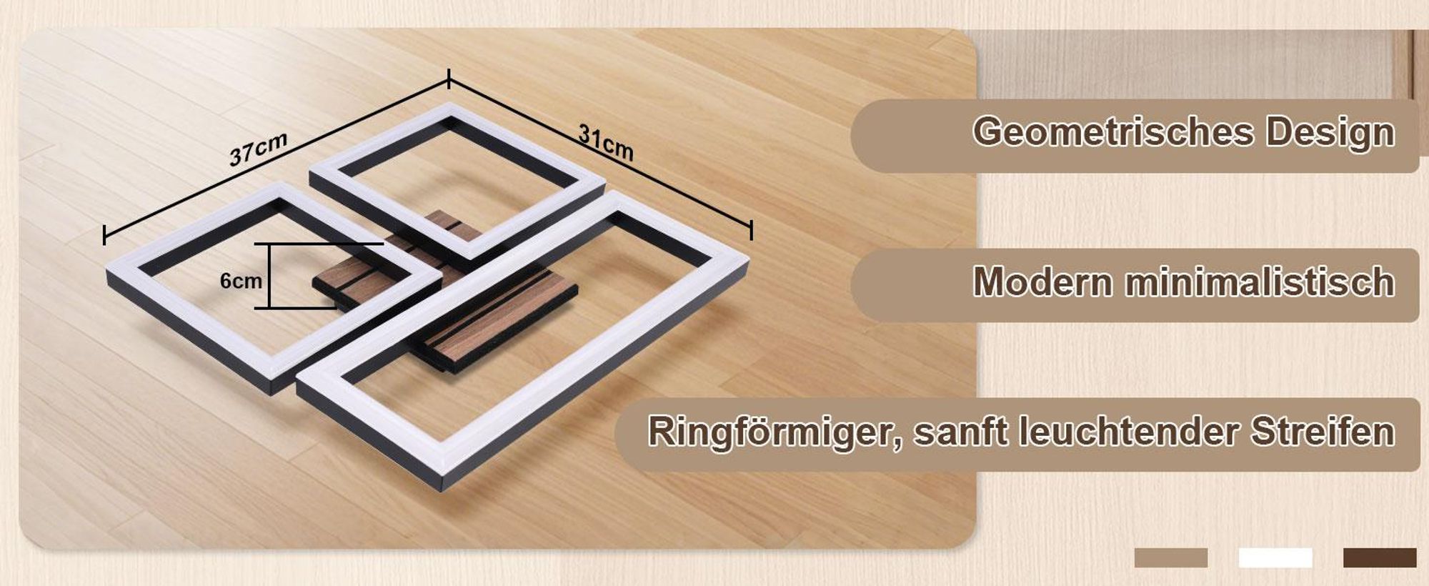 ZMH Plafondlamp LED, retro design, 21W, geschikt voor keuken, als keuklamp, zwart, slaapkamerlamp, halverlichting, 3000K warmwit, rechthoekig, hout, woonkamerlamp