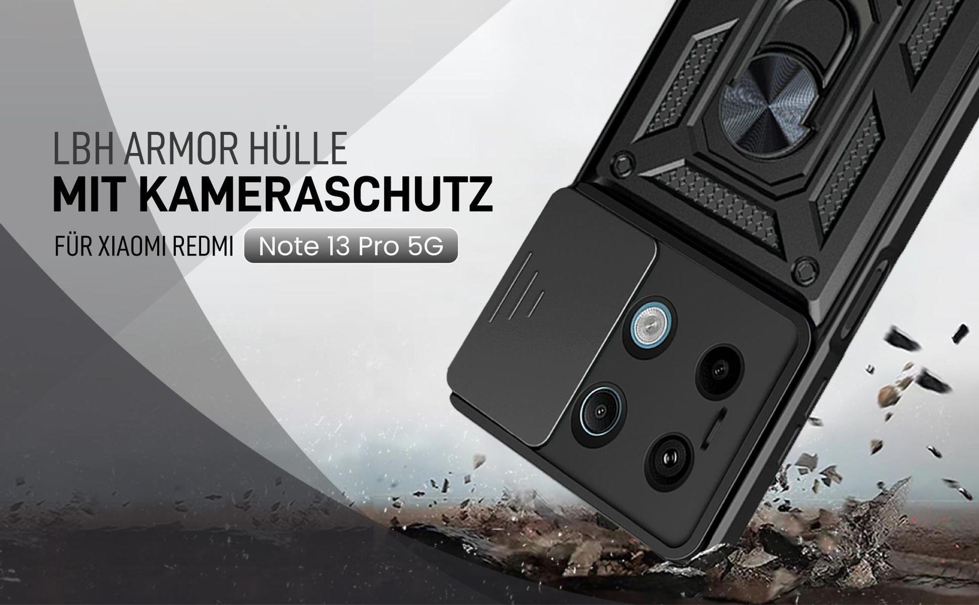 Schwarze Outdoorhülle mit Kameraschutz für Xiaomi Redmi Note 13 Pro 5G