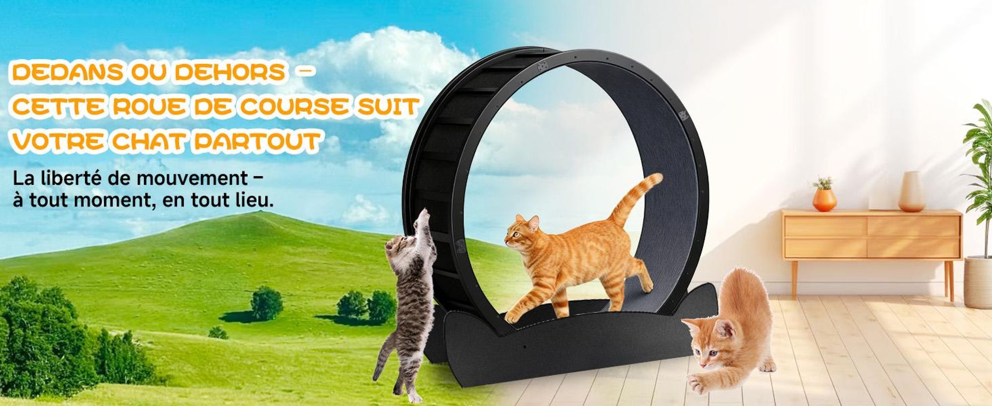 GTPLAYER Roue d'exercice pour chats, roue d'exercice pour chats, extra grande 100 cm, roue d'exercice ultra silencieuse avec tapis et jouets amovibles, autocollants, verrouillage, geeign