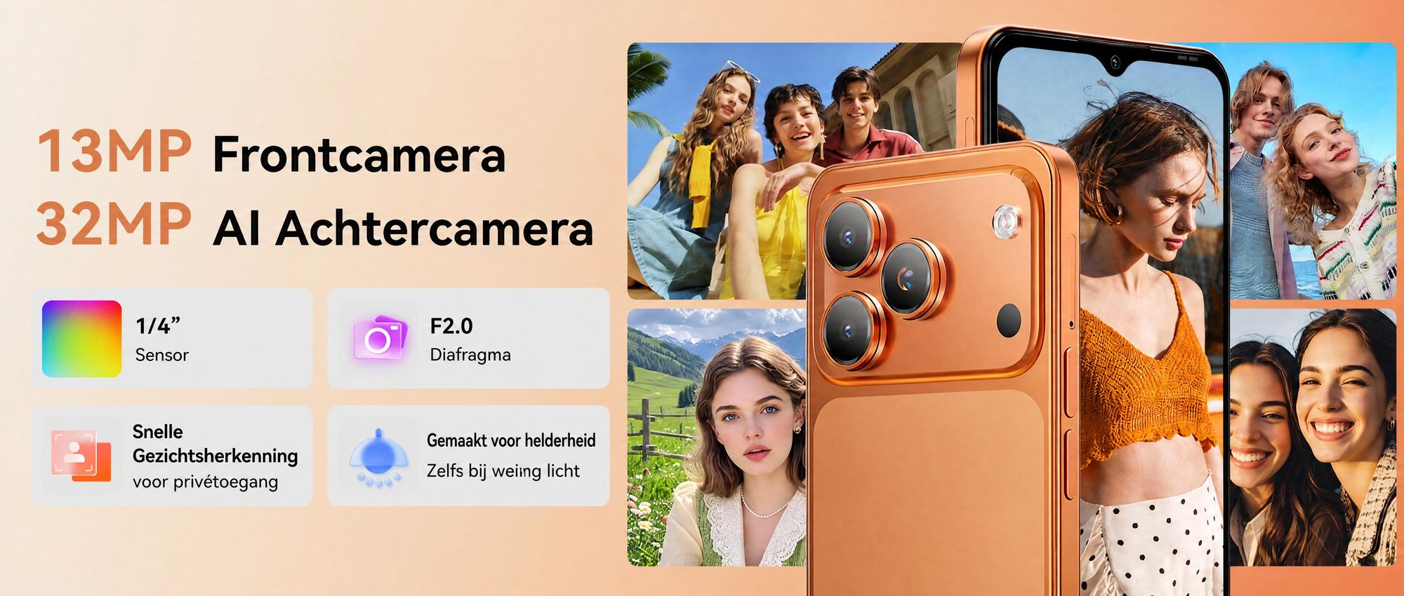 Blackview WAVE 7C smartphone, zonder abonnement, 6,56 inch, Android 16, 16GB + 64GB/2TB (TF-kaart), gezichtsherkenning, 5000mAh batterij, 32MP camera, dual-SIM, WiFi 5, IP54 (stof- en spatwaterdicht)