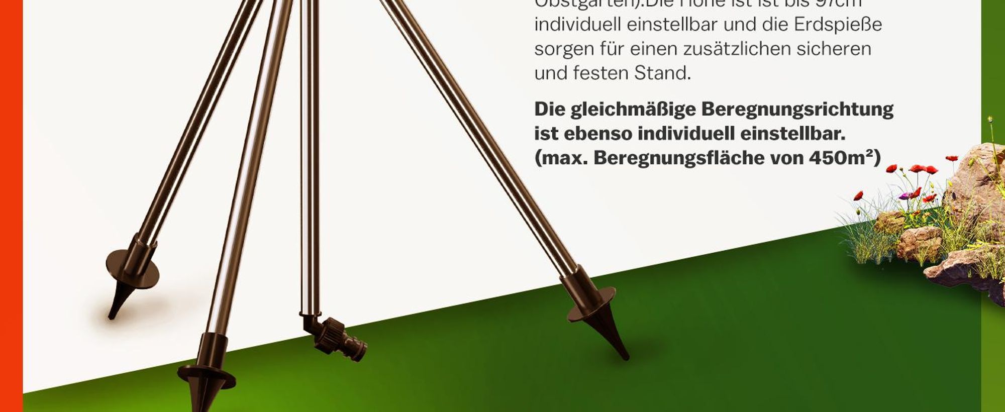 GARDEBRUK® Sprinkler Teleskopstativ Sprengweite bis 24m 360° Sprühaufsatz Impulsregner Rasensprenger Sektorenregner Bewässerungssystem Gartenbewässerung