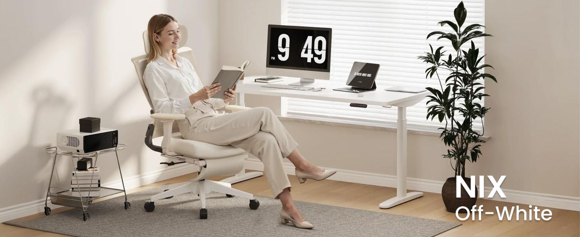 FLEXISPOT Foldex Ergonomischer Bürostuhl, klappbarer Bürostuhl für Kleine Räume mit Lendenwirbelstütze Höhenverstellbaren Armlehnen mit Fußstütze Weiß