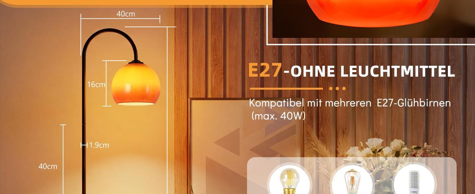 Stojací lampa ZMH do obývacího pokoje, s nožním spínačem, patice E27, bez žárovky, výška 140-160 cm, kovový a skleněný stínidlo, výkon 40W, otočný rameno, vhodná do ložnice