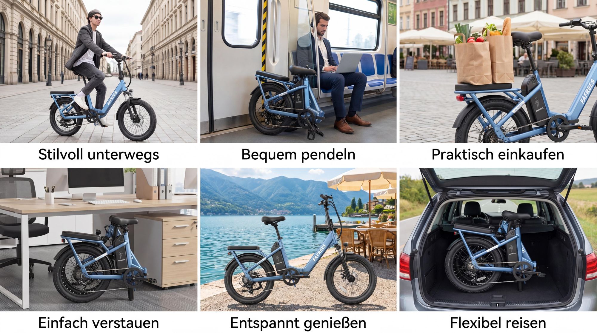 3-fach faltbares Pedelec mit Aluminiumlegierung E-Bike 20 Zoll mit 36V 20Ah Akku bis zu 100 km 7-Gang Shimano, Blau