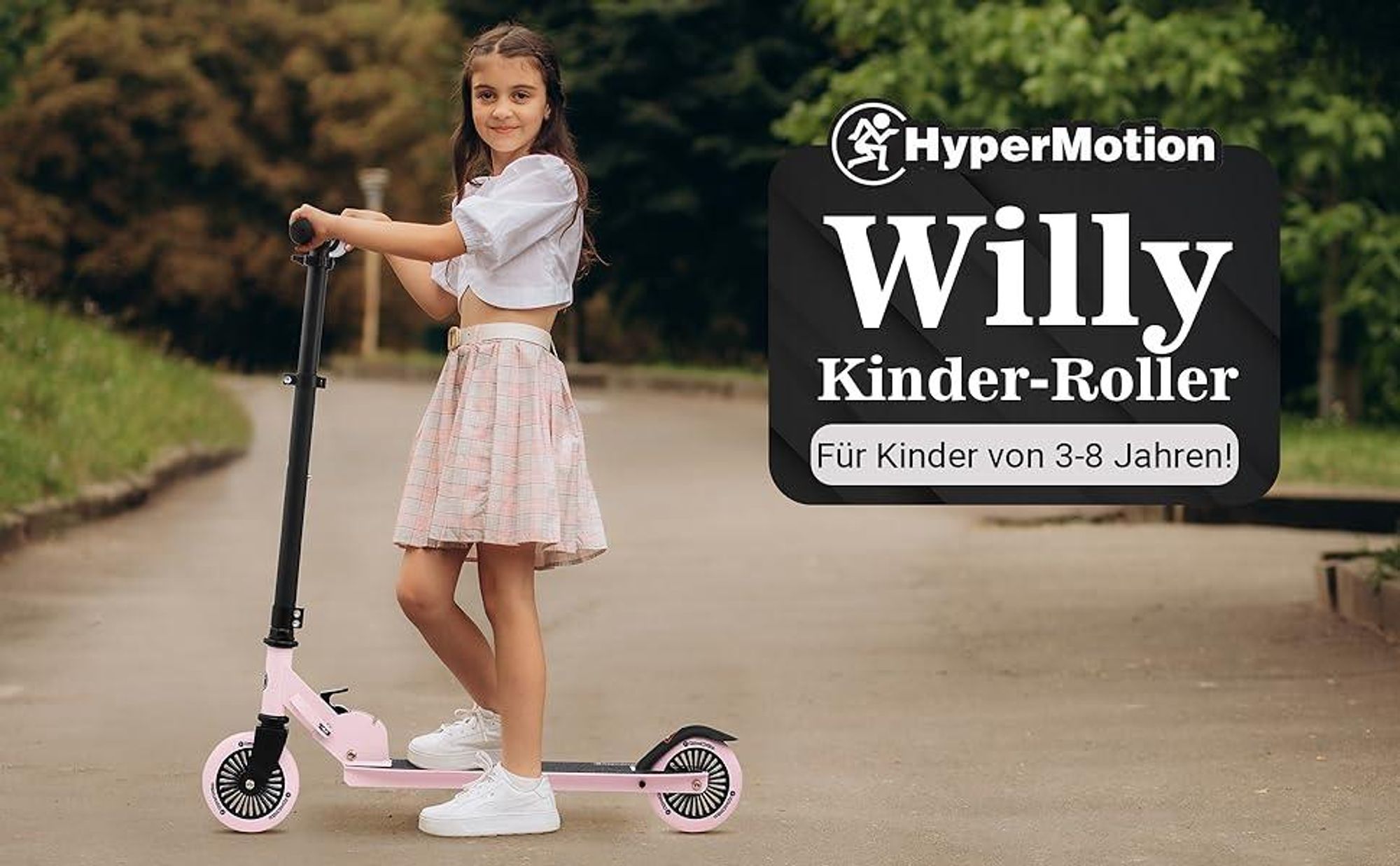 HyperMotion Kinder-Zweirad-Scooter – faltbar, höhenverstellbar, PolyurethanRäder, rosa