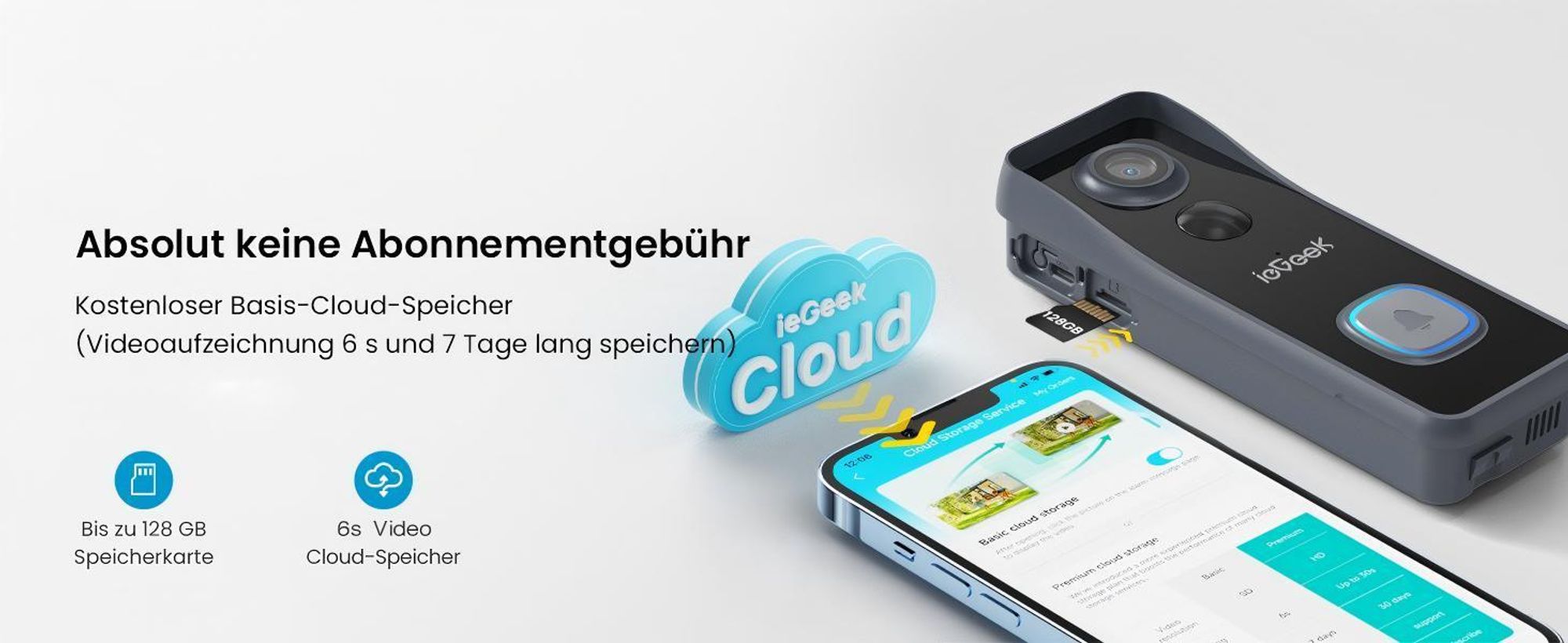 5MP 2K Deurbel met camera, draadloos, videodeurbel, Wi-Fi met bel, 64GB geheugenkaart, 2,4GHz Wi-Fi, inclusief binnenbel