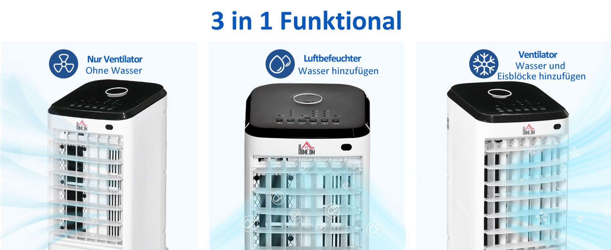 HOMCOM Mobile Luftkühler 3 in 1 Ventilator mit 3 Stufen 60° Oszillation