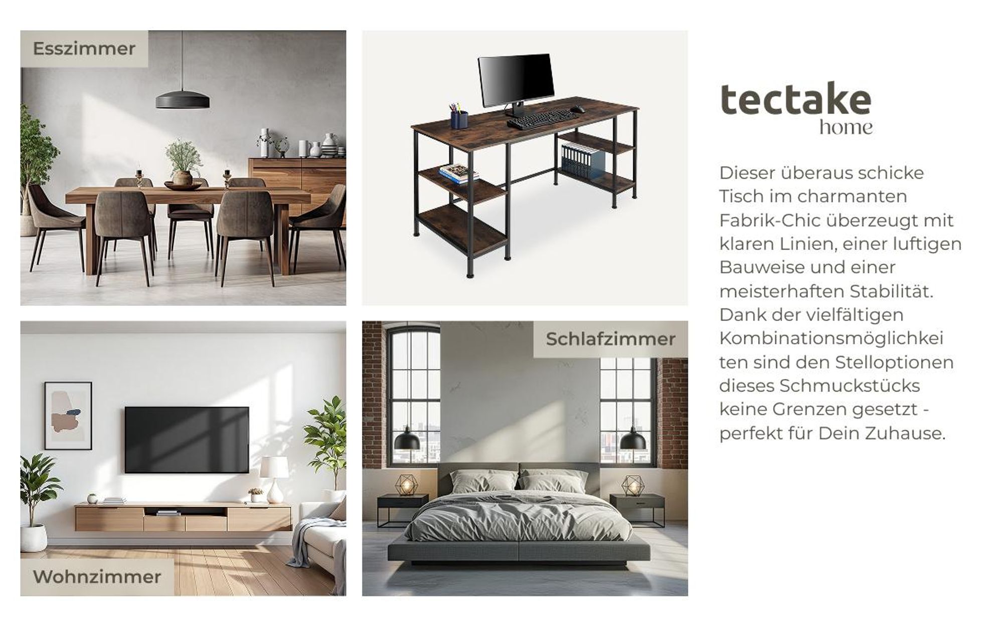 tectake® Computer-Schreibtisch Stoke 137 x 55 x 75 cm