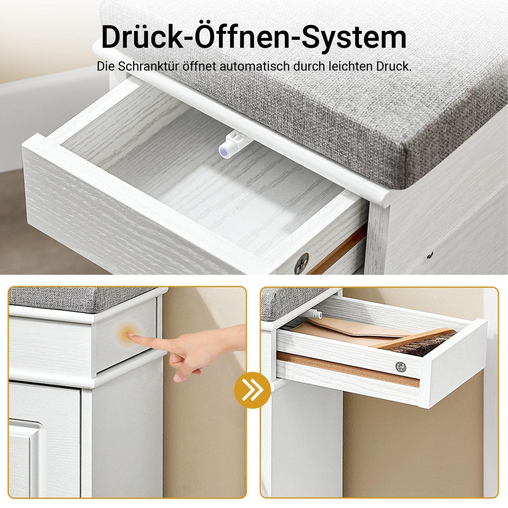 SoBuy Schuhbank mit Sitzkissen Stauraum Schuhschrank Schuhregal schmal platzsparende Sitzbank mit Stauraum für Flur Wohnzimmer Schlafzimmer FSR82-K-WG