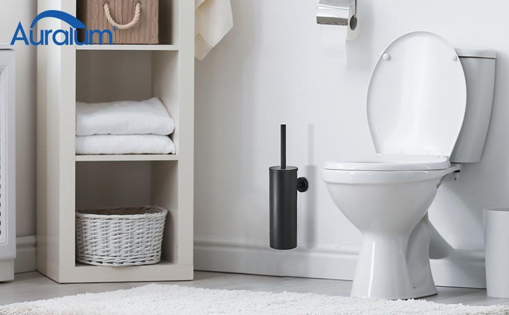 Auralum 2 pcs Edelstahl Toilettenbürste WC-Bürstenhalter Garnitur Wandhalter Bürste Klobürste mit Wandbefestigung, Schwarz