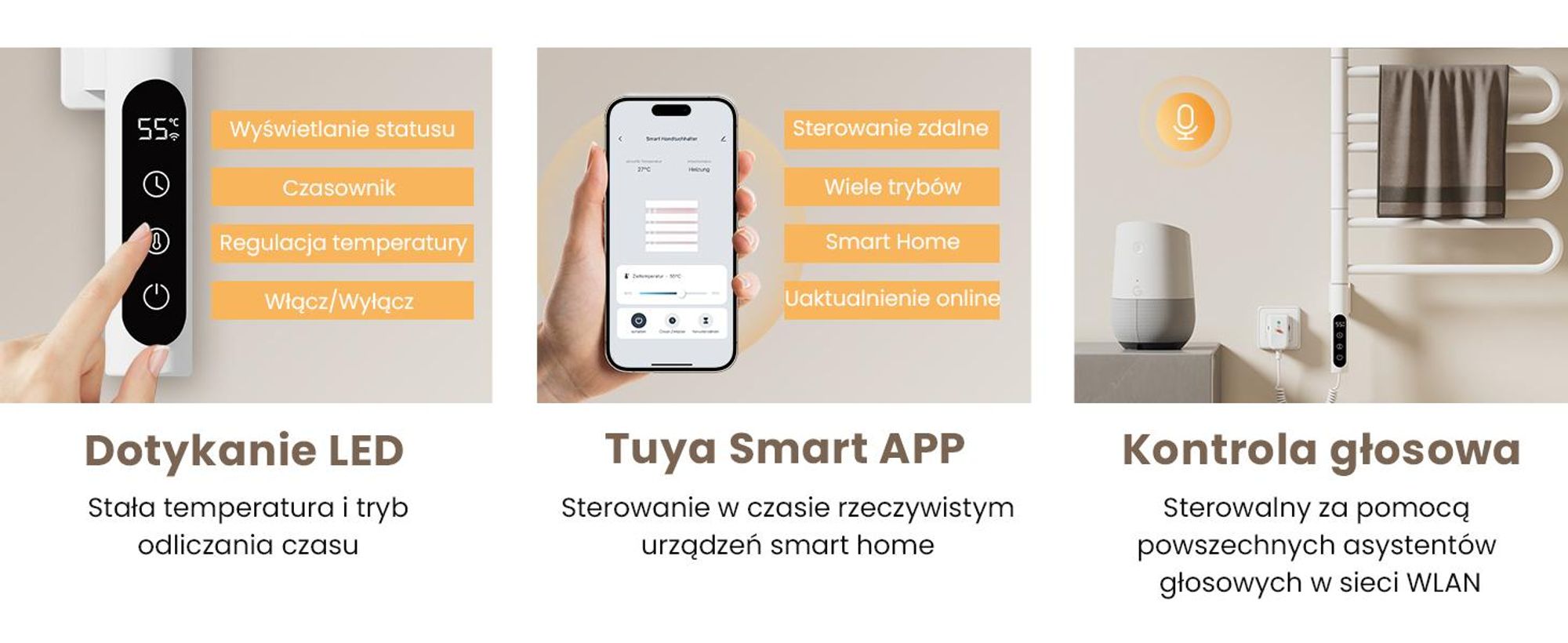 EMKE Podgrzewacz do ręczników Elektryczny 780 x 430 x 90mm 130W obrotowy U-rurka Inteligentny dotykowy LCD Tuya Alexa Grzejnik łazienkowy Biały Grzejnik