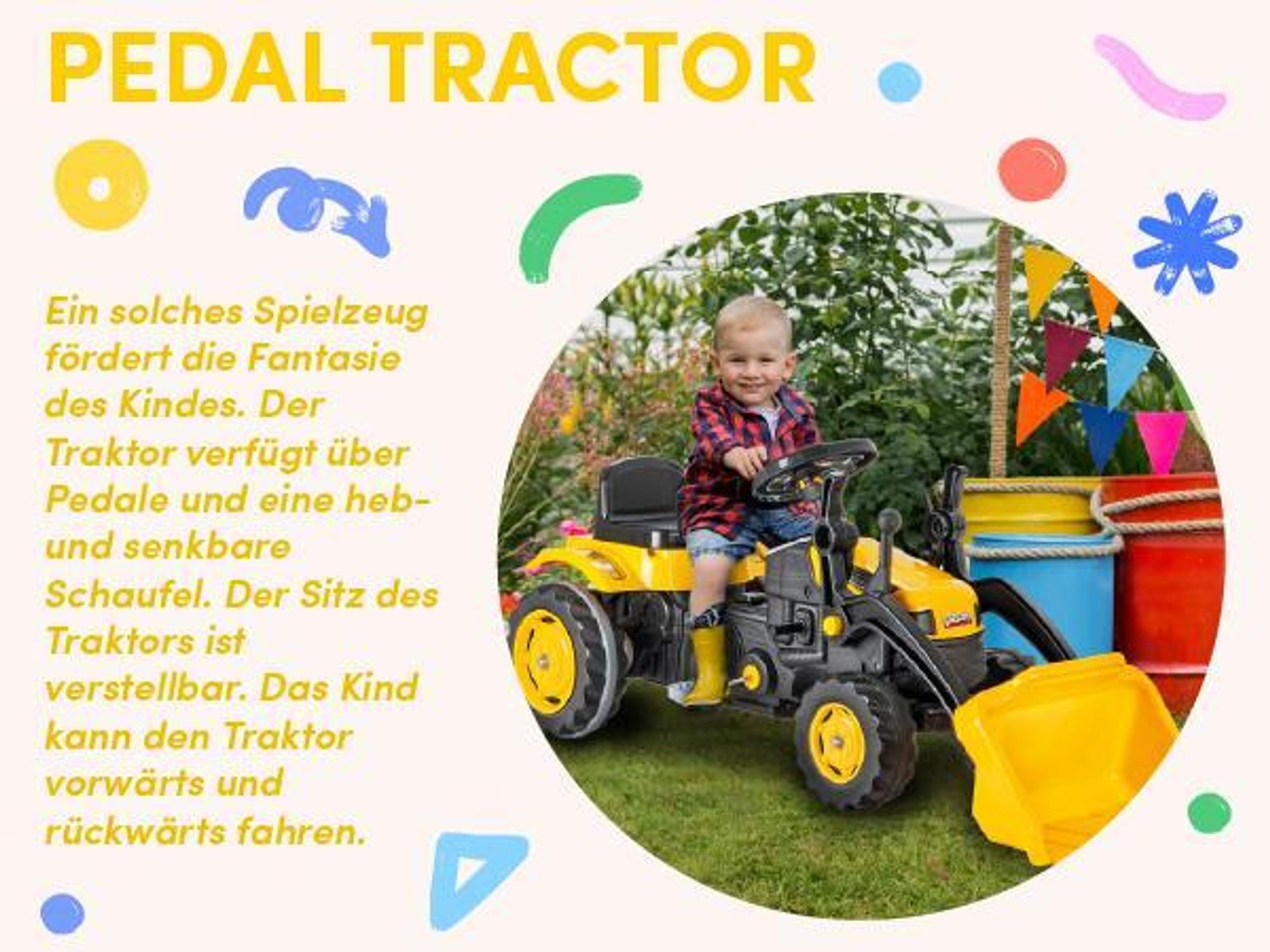 Pilsan Kindertraktor 07315 gelb, Pedale Schaufel, einstellbarer Sitz, ab 3 Jahre