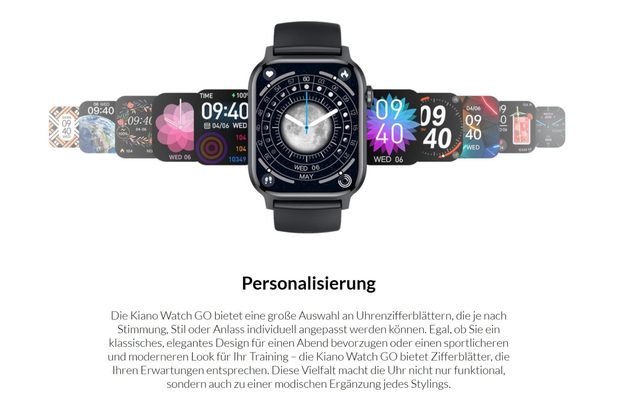 Kiano Watch GO Smartwatch AMOLED 1.91" Bluetooth Anrufe Puls Blutdruck SpO2 Fitness Tracker IP68 Android iOS bis 10 Tage Akku