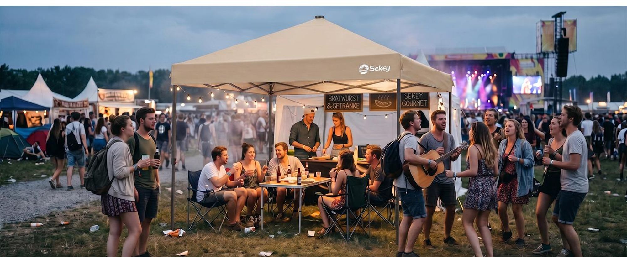 Sekey Faltpavillon 3x3 m mit Solar-LED, UPF 50+, wasserdicht und winterfest Gartenpavillon