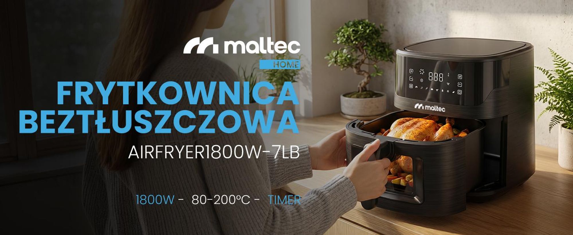 frytkownica o pojemności 7 litrów z okienkiem podglądowym i 8 programami w kolorze czarnym
