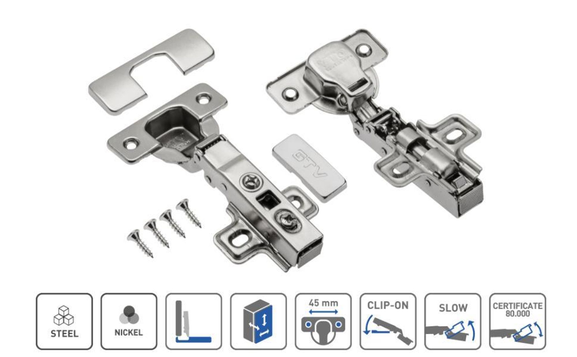 GTV 10 x Hydraulisches Scharnier ECHC, überlappbar, Dämpfung, Möbelscharnier