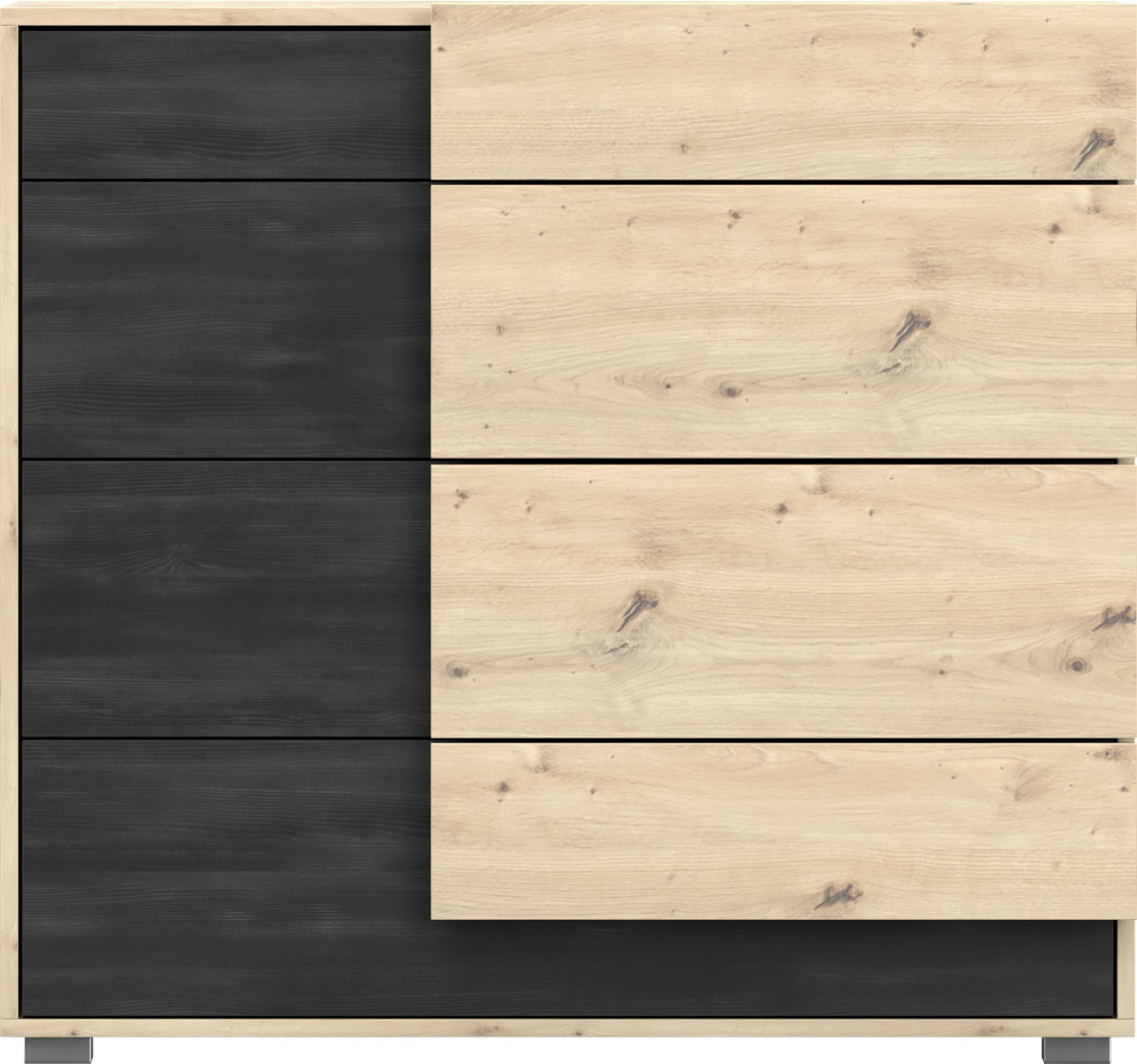 Kommode Sideboard Kommode mit vier Schubladen Artisan Eiche/Schwarze Norwegische Kiefer BAFRA 4S 100cm