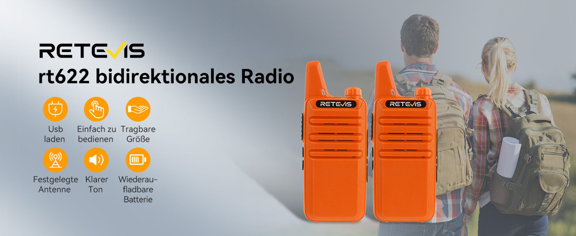 Retevis RT622 Walkie Talkie Mini, PMR446 Professionelles Funkgeräte für Große Entfernungen, VOX, Wiederaufladbares Auto-Walkie-Talkie für Erwachsene