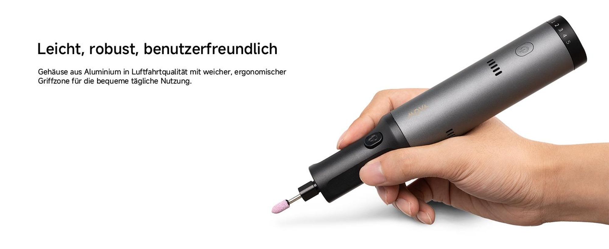 MOVA MRT008 Pro Akku-Rotationswerkzeug 7,2V, 28-teiliges Rotary Tool Set, 10.000–28.000 U/min, Silber-Grau