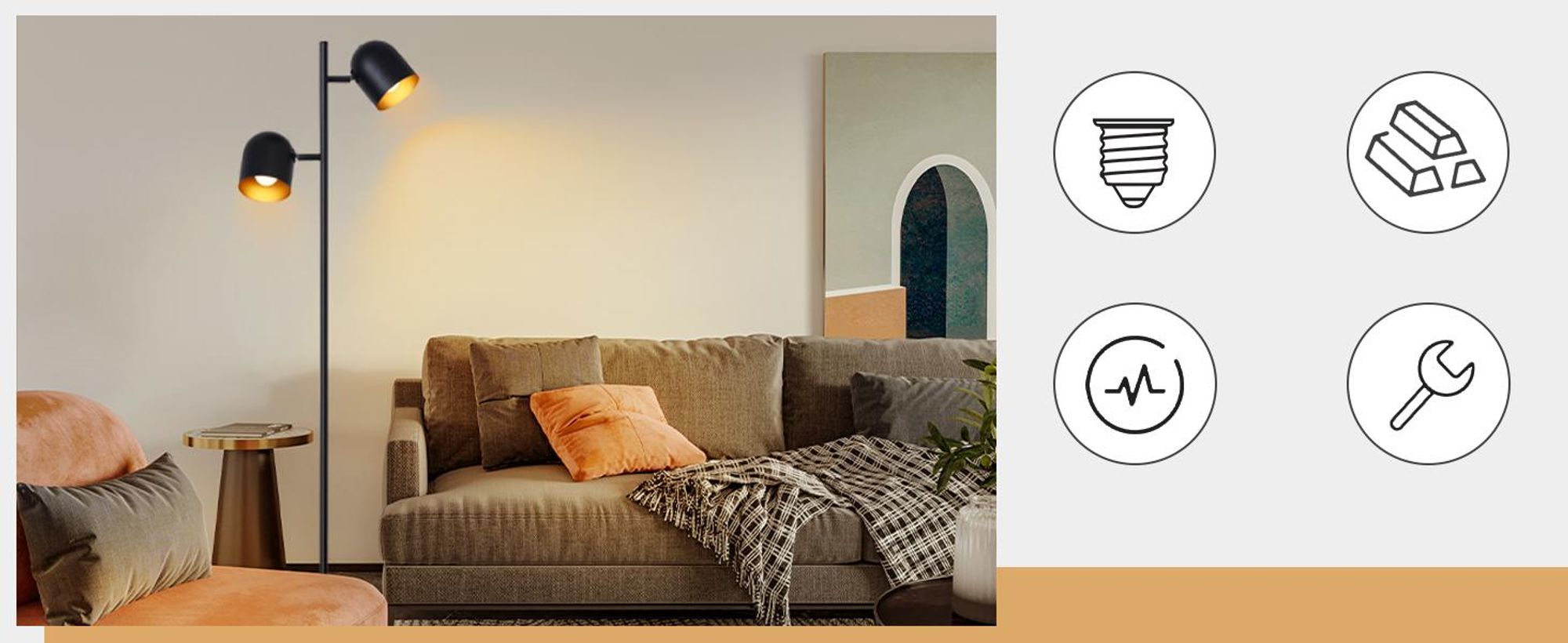 ZMH Vloerlamp Vintage Woonkamer, Retro: Industriële vloerlamp met 2 lampen in zwart en goud, metalen uitvoering, E14, verstelbaar 350°, leeslamp voor slaapkamer - Zonder lampen