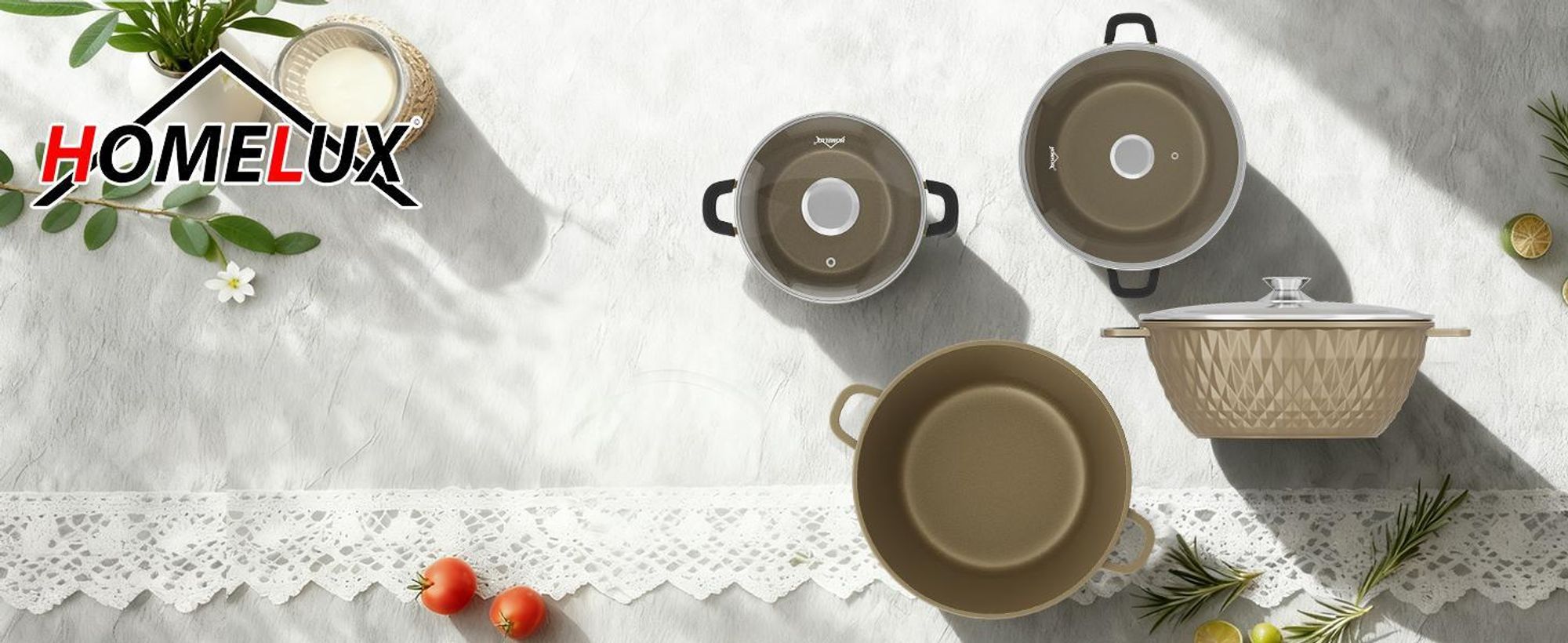 HOMELUX Topfset Induktion 8-teilig, 20/24/28/32cm Kochtopf Set mit Antihaftbeschichtet, Kochtöpfe Induktions für Alle Herdarten, Diamantform & Schwarz