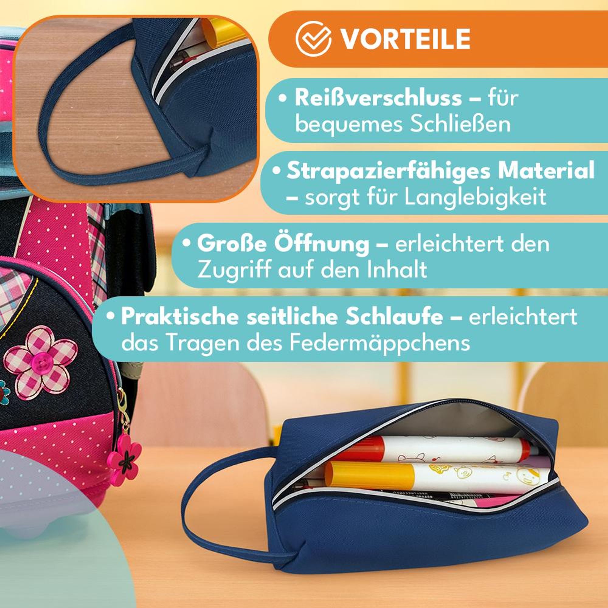 KRUMAD Federmäppchen Schule, Schlamppermäppchen aus Stoff, Vielseitiges Etui für Stifte oder Schrein, Leicht & Wasserabweisend, Dunkelblau