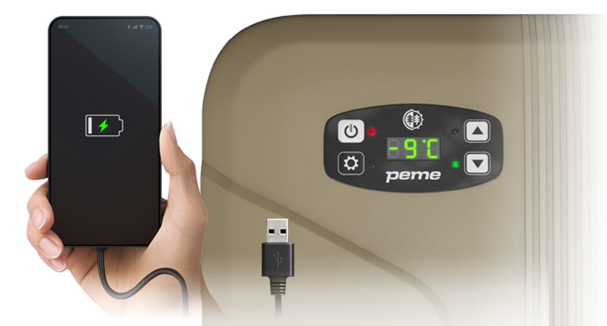 PEME Essential 26L Elektrische Kühlbox mit Strom Auto und Steckdose Thermoelektrisch Kühltasche Camping Mini Kühlschrank Jagd Outdoor Sand Leise 26dB