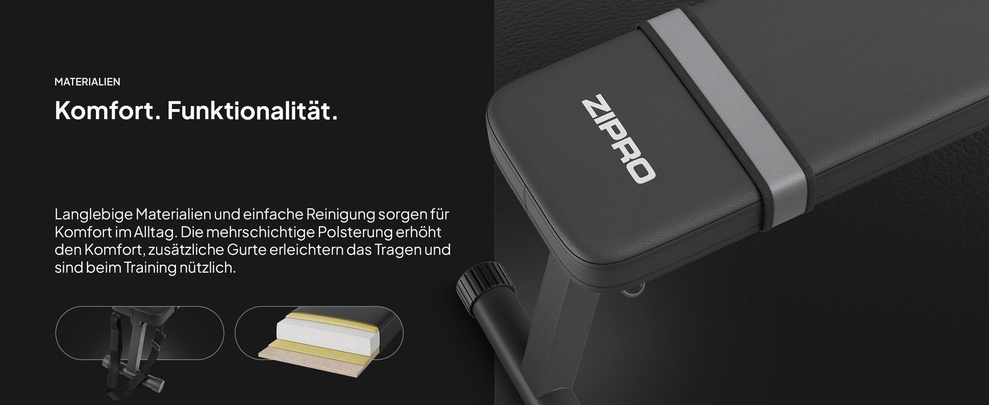 Zipro Hantelbank Flach Plank – Klappbare Fitnessbank für Zuhause Ultra-Kompakt mit Tragegriff Bis 230kg Belastbar Trainingsbank für Kurzhanteln & Hip