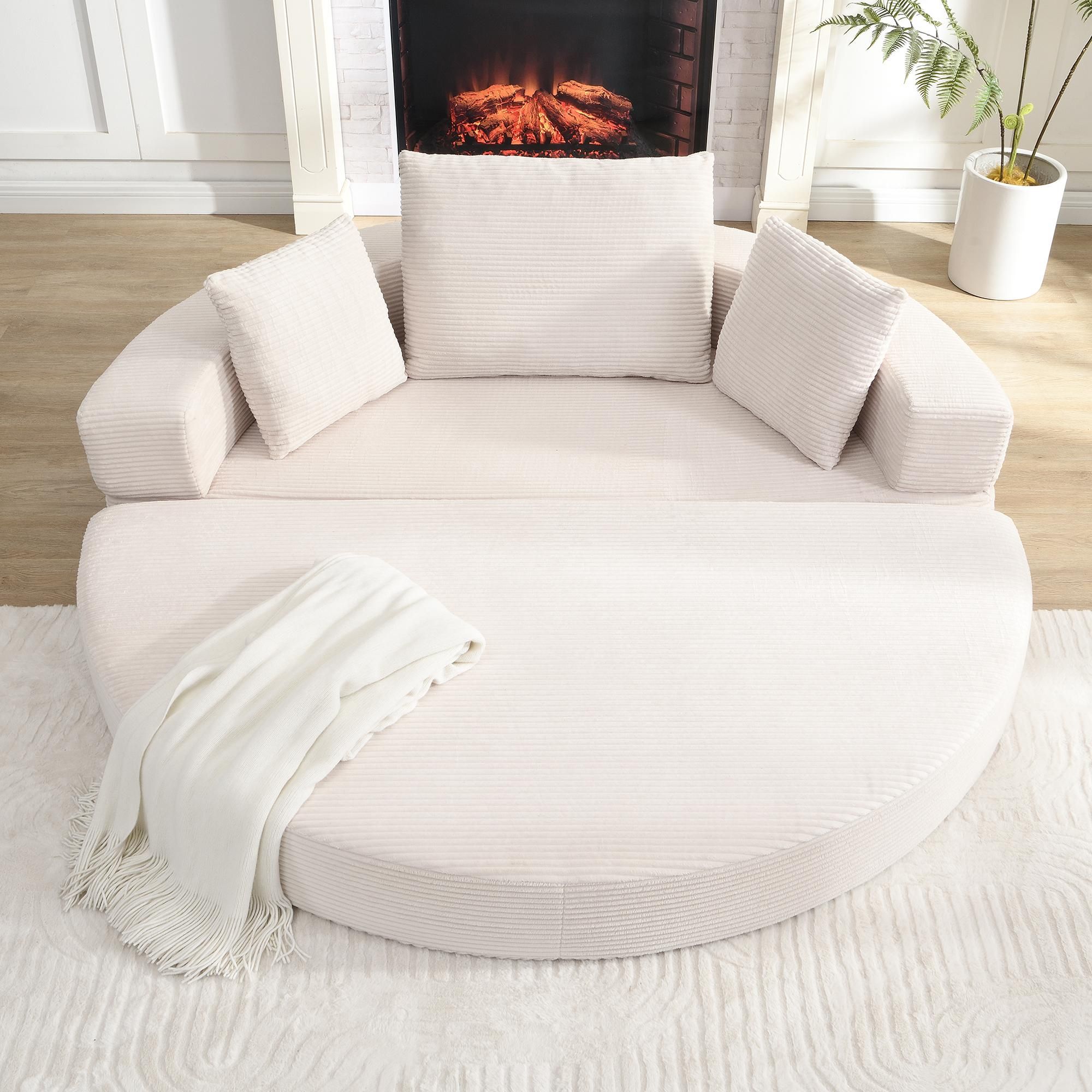 Merax Boneless Schlafsofa Polstersofa, modulares Klappsofabett mit Kissen, ovales Bodensofa aus Cordstoff, 2-in-1 Sofa Bett, Beige
