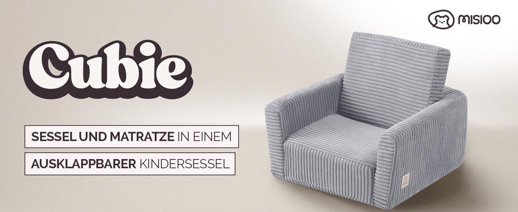 MISIOO Kindersessel CUBIE aus Cord, ausklappbarer Kinder Sessel und Baby Sofa, weicher Sessel für Kinderzimmer, klappbar zum Liegen - Grün