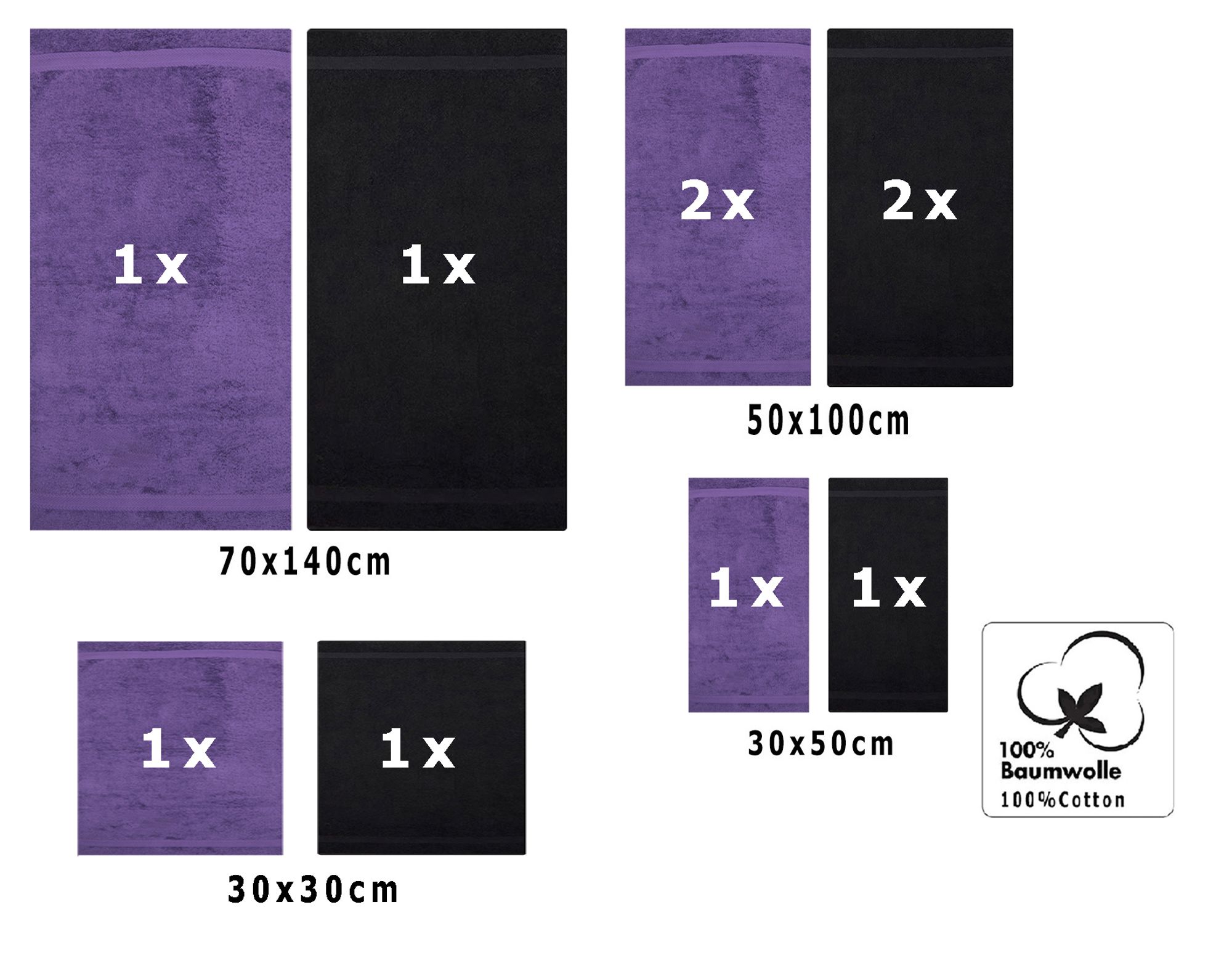 2 Duschtücher, 4 Handtücher, 2 Gästetücher, 2 Seiftücher