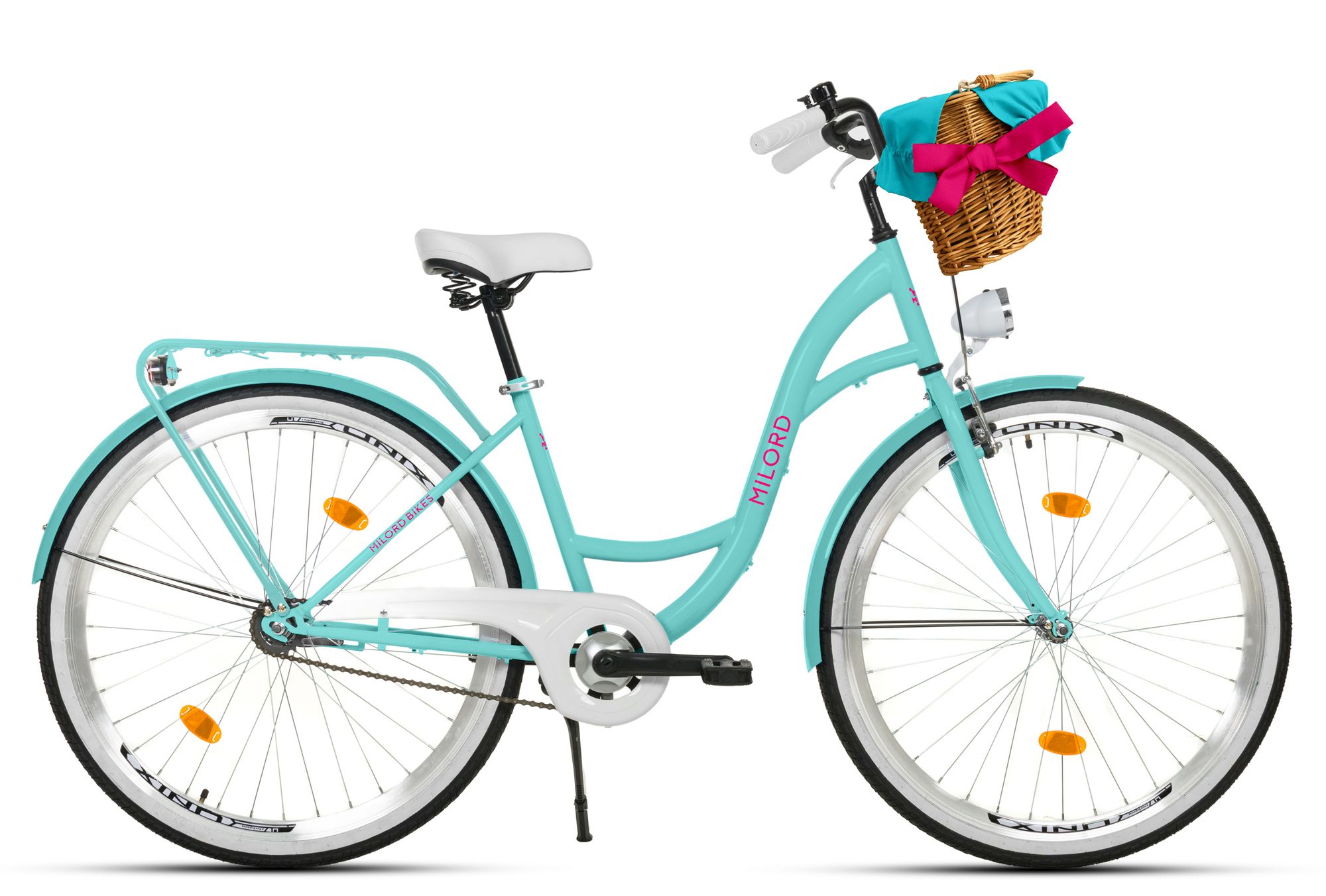 Milord Komfort Stadtfahrrad Fahrrad mit Weidenkorb Damenfahrrad, 26 Zoll, Weiß, 1-Gang