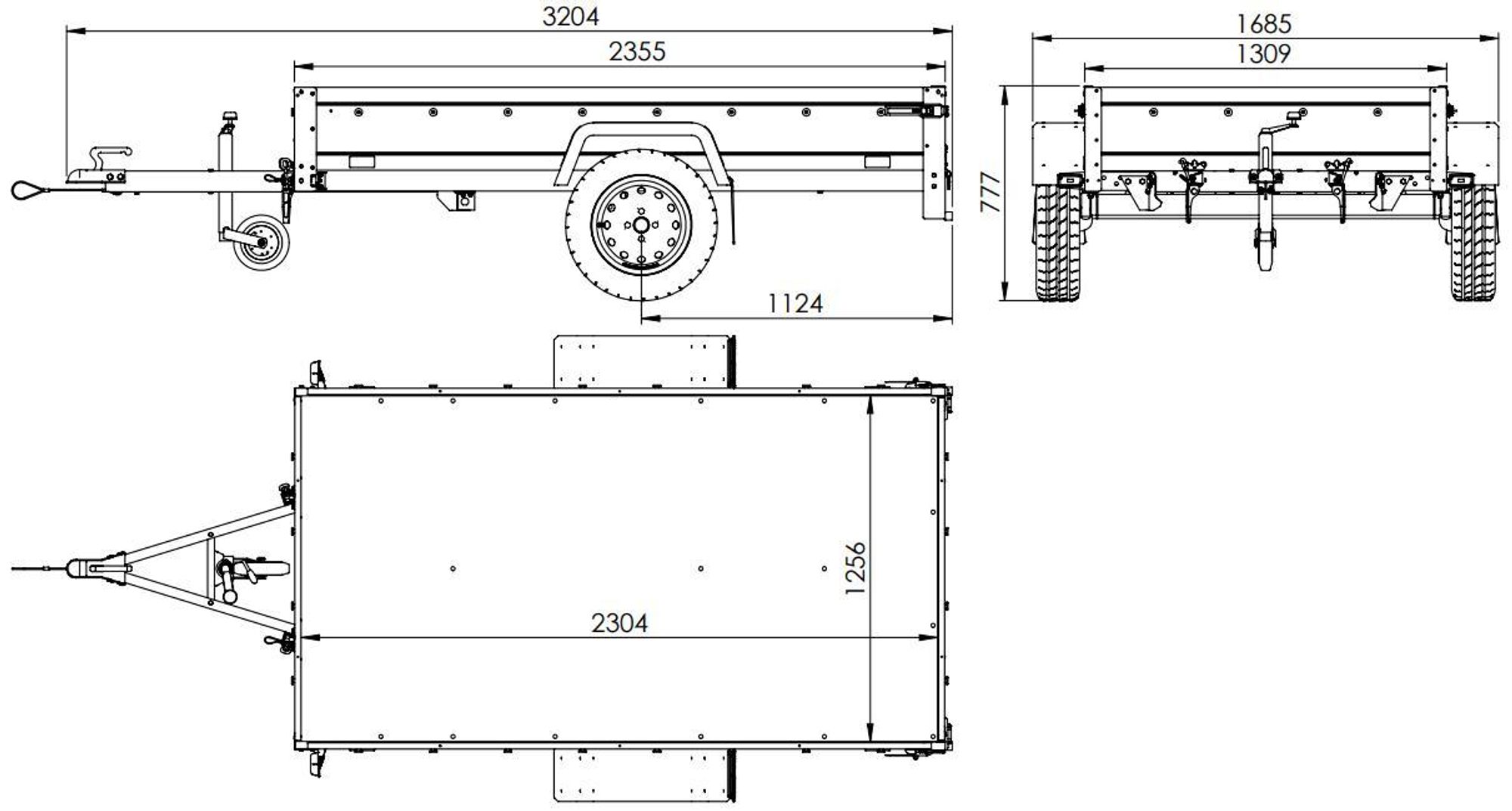 Anhänger mit faltbarer Deichsel GARDEN TRAILER 230 KIPP mit zusätzlichen Bordwänden, Stützrad und blauer Flachplane