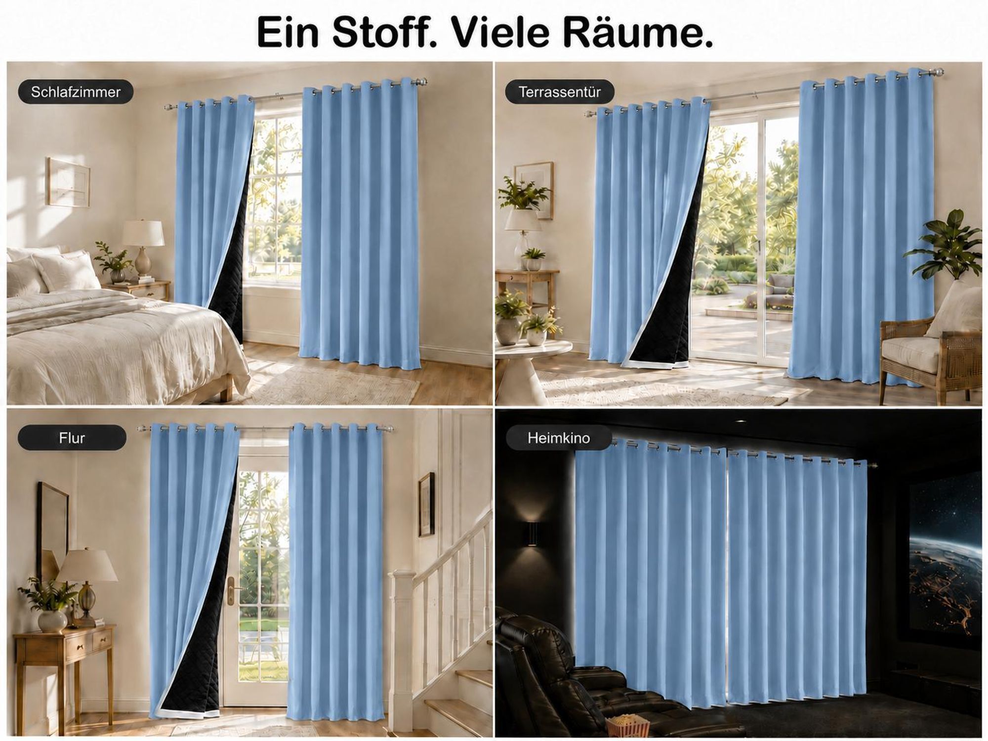 1x 100% Verdunkelung Thermo Vorhänge Blau Blickdicht Verdunkelungsvorhang mit Ösen Einfarbige, 132*160cm