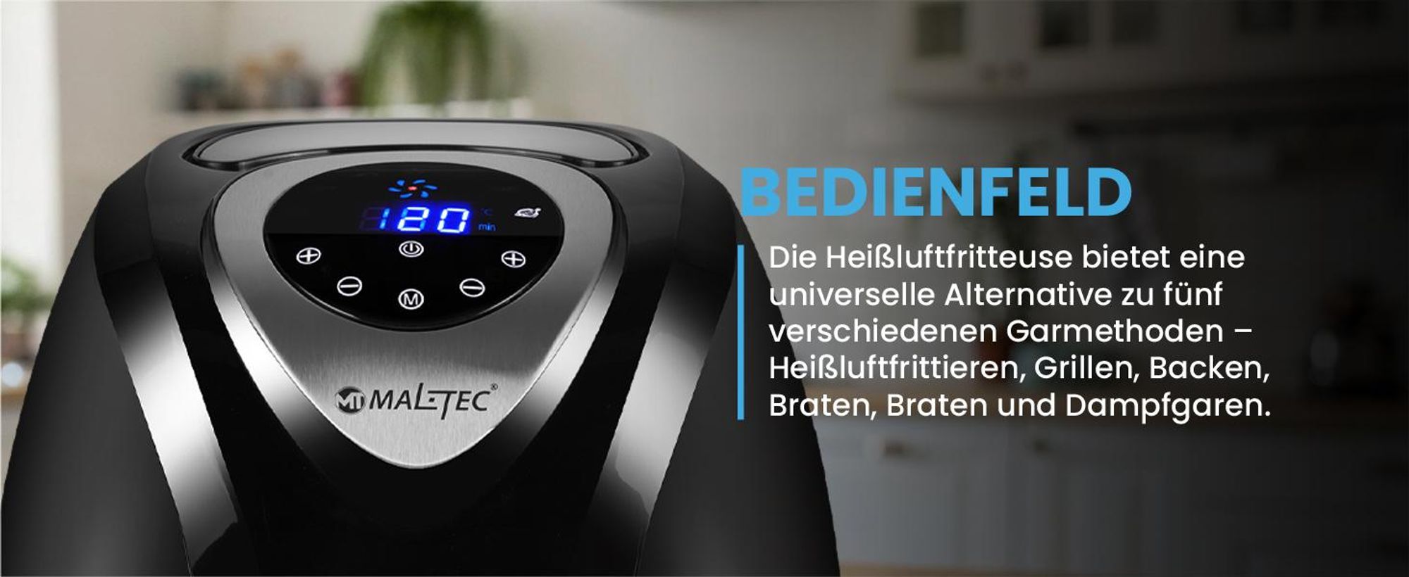 Moderne Heißluftfritteuse AirFrayer mit LCD und spülmaschinenfest