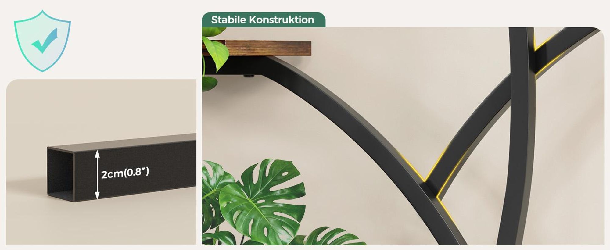 Mondeer Pflanzenregal 160cm, mit LED-Lampe, 9 Etagen & 2 Schubladen, Schwarz-Braun