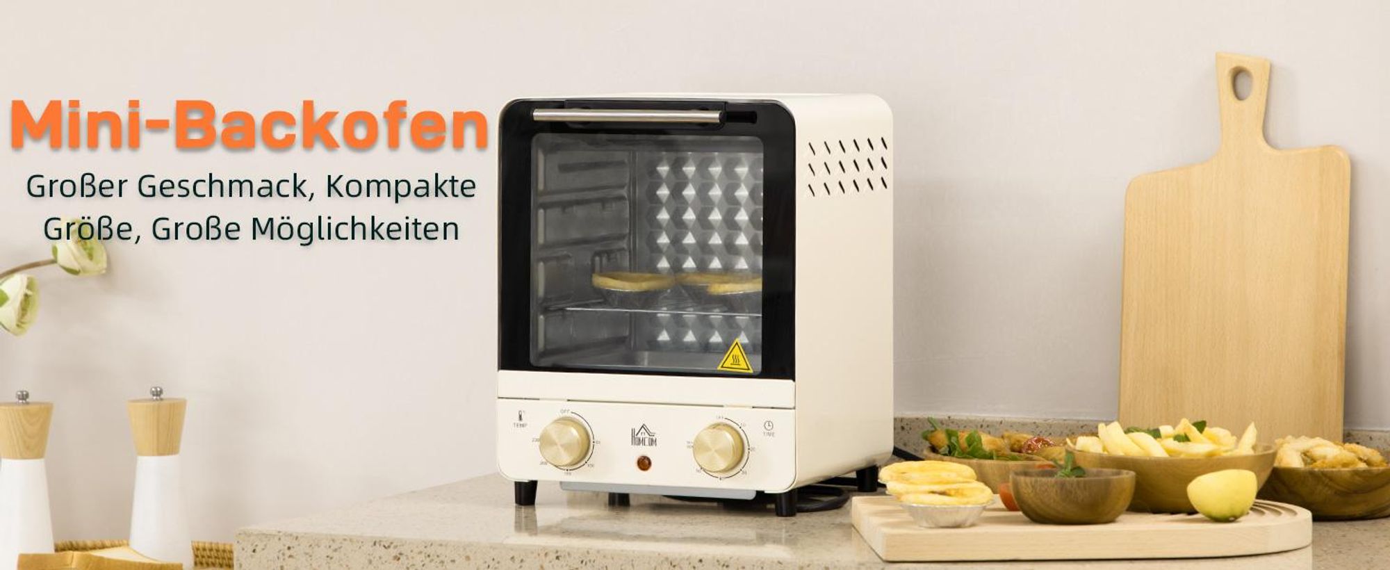 HOMCOM Minibackofen 15L, Pizza-Ofen 1000 W Elektrischer Mini Ofen Cremeweiß