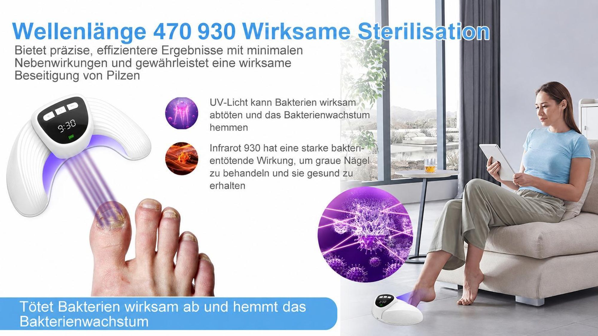 Nagelpilz Laser Gerät,22LED Aufladbar Nagelpilz Laser Behandlungsgerät,22LED 470-930mmHocheffizientes Nagelpilz Kaltlasertherapie für Finger &Fußnägel
